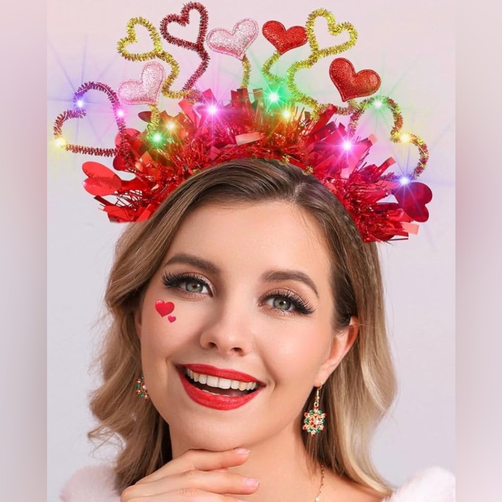NWT Light Up Valentine's Day Headbands Red Heart Headband LED